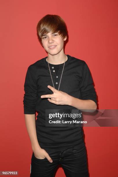 Musician Justin Bieber visits Y 100 radio station on February 6, 2010 in Miami, Florida.