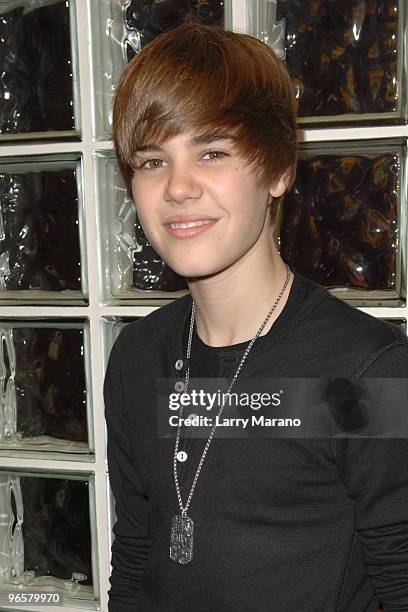 Musician Justin Bieber visits Y 100 radio station on February 6, 2010 in Miami, Florida.