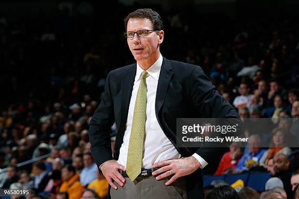 Head Coach Kiki Vandeweghe of the New Jersey Nets watches from the sidelines during the game against the Golden State Warriors on January 22, 2010 at...