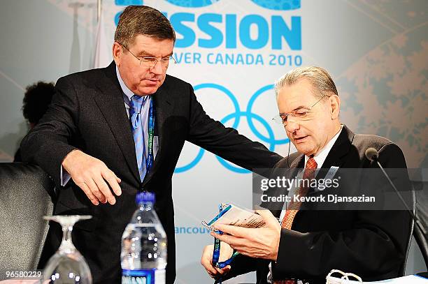 Vice-president Thomas Bach and President Jacques Rogge attend an IOC Press Conference ahead of the Vancouver 2010 Winter Olympics on February 11,...