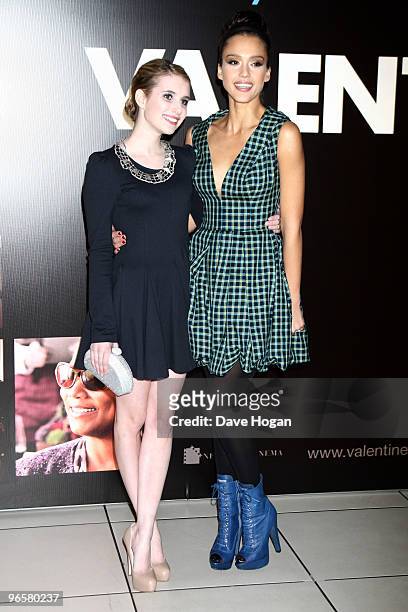 Emma Roberts and Jessica Alba attend the European premiere of Valentines Day held at the Odeon Leicester Square on February 11, 2010 in London,...