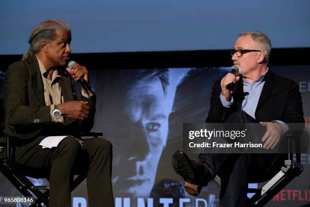 Elvis Mitchell, David Fincher at Netflix's "Mindhunter" FYC Event, Netflix FYSEE At Raleigh Studios on June 1, 2018 in Los Angeles, California.