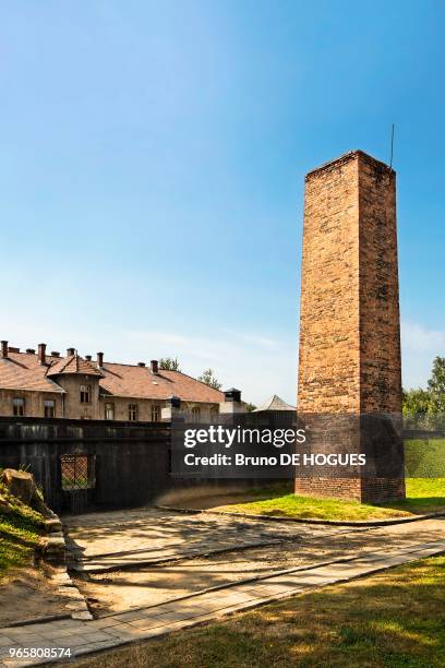 Arrière du 'Krematorium I' avec sa cheminée. Le bâtiment hôpital des SS. Auschwitz I le 27 Août 2007 en Pologne.