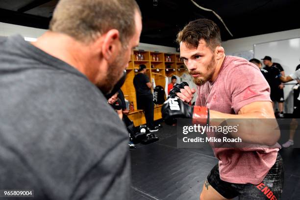 Jake Ellenberger warms up backstage during the UFC Fight Night event at the Adirondack Bank Center on June 1, 2018 in Utica, New York.