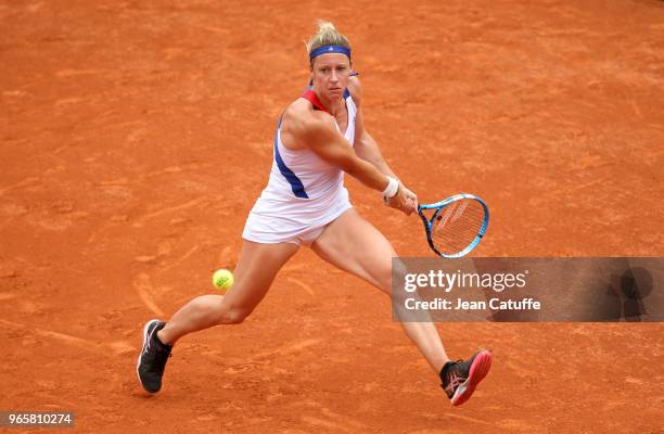 Pauline Parmentier of France during Day Six of the 2018 French Open at Roland Garros on June 1, 2018 in Paris, France.