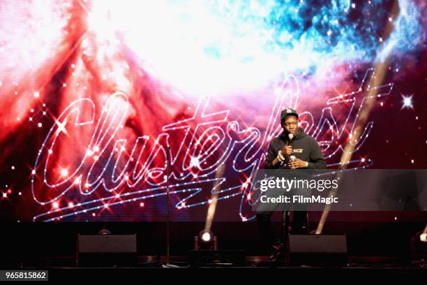 Michael Che performs on the Bill Graham Stage during Clusterfest at Civic Center Plaza and The Bill Graham Civic Auditorium on June 1, 2018 in San...