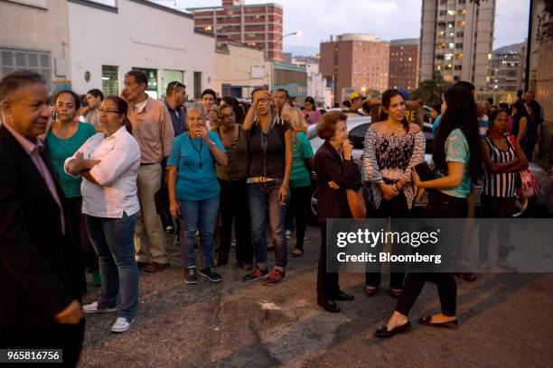 Relatives of political prisoners gather outside the Bolivarian Intelligence Service prison in Caracas, Venezuela, on Friday, June 1, 2018. Venezuelan...