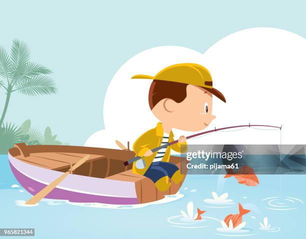 ilustrações, clipart, desenhos animados e ícones de menino de pesca - pescaria