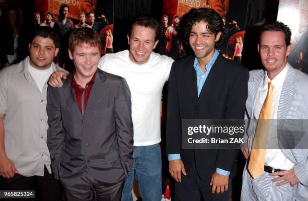 Jerry Ferrara, Kevin Connollt, Mark Wahlberg, Kevin Dillon and Adrian Grenier at the premiere Of HBO's "Entourage" at Loews E-Walk Theater.