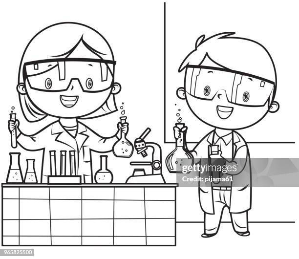 coloring book, little doctor and nurse - coloring book page illlustration technique stock illustrations
