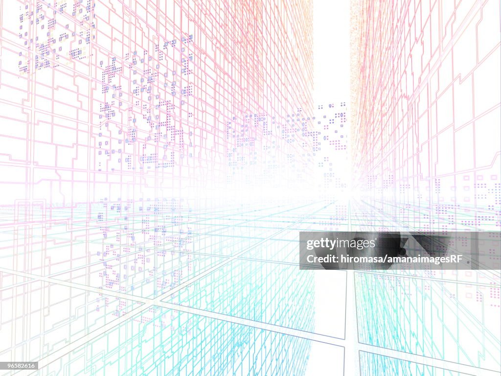 Blue and red grids, computer graphic, white background