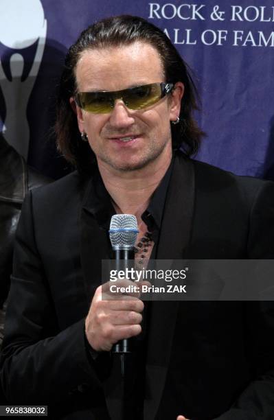 Bono at the 20th Annual Rock and Roll Hall of Fame Induction Ceremony Press Room held at the Waldorf Astoria Hotel, New York City ZAK BRIAN.