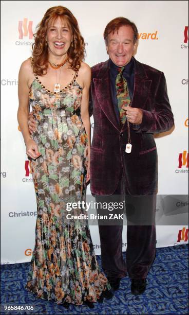 Dana Reeve and Robin Williams arrive at the Christopher Reeve's Foundation "A Magical Evening" Gala held at the Marriott Marquis, New York City BRIAN...