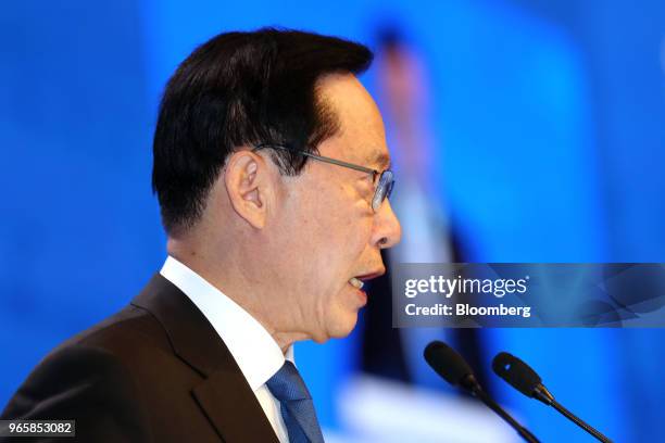 Song Young-moo, South Korea's defense minister, speaks during the IISS Shangri-La Dialogue Asia Security Summit in Singapore, on Saturday, June 2,...