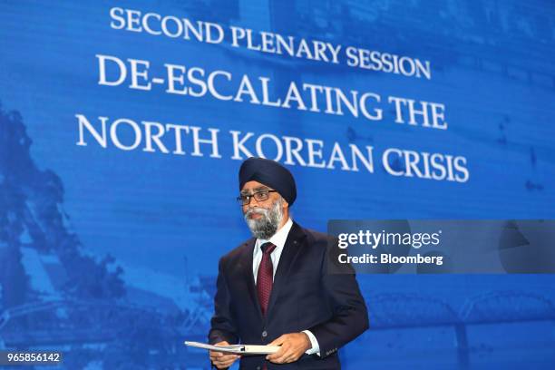 Harjit Sajjan, Canada's defense minister, walks towards the podium before speaking at the IISS Shangri-La Dialogue Asia Security Summit in Singapore,...