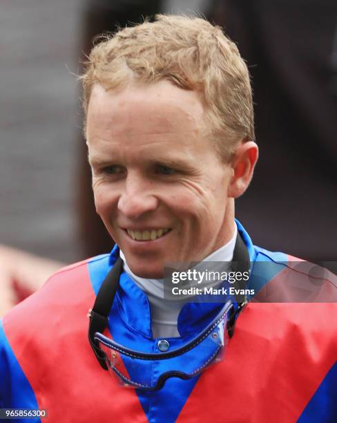 Kerrin McEvoy looks on after winning race 5 on Dagny during Sydney Racing at Rosehill Gardens on June 2, 2018 in Sydney, Australia.