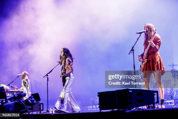 Alana Haim, Danielle Haim and Este Haim of HAIM perform in concert during day 3 of the Primavera Sound Festival on June 1, 2018 in Barcelona, Spain.