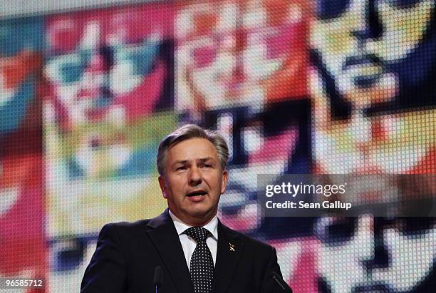 Berlin's mayor Klaus Wowereit speaks during the Opening Ceremony of the 60th Berlin International Film Festival at the Berlinale Palast on February...