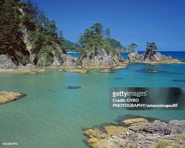rock formations by the sea,  uradome-kaigan,  iwami-machi,  tottori prefecture,  japan - tottori prefecture stock pictures, royalty-free photos & images
