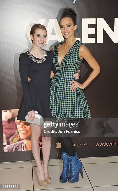 Emma Roberts and Jessica Alba attend the European Premiere of 'Valentine's Day' at Odeon Leicester Square on February 11, 2010 in London, England.
