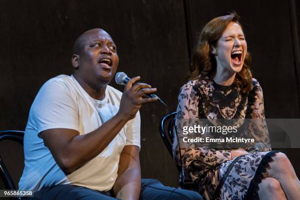 Tituss Burgess and Ellie Kemper speak onstage at Universal Television's FYC @ UCB "Unbreakable Kimmy Schmidt" at UCB Sunset Theater on June 1, 2018...