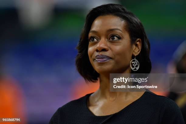 Chicago Sky head coach Amber Stocks looks on during the game against the Connecticut Sun on June 1, 2018 at the Wintrust Arena in Chicago, Illinois.