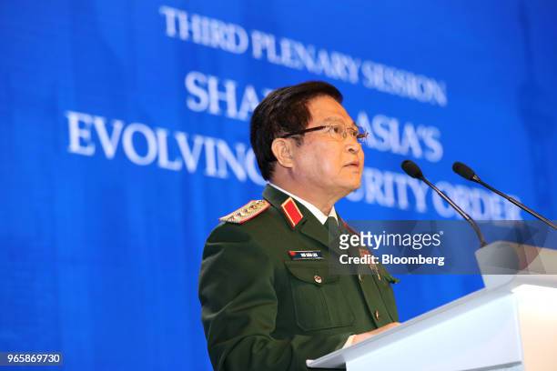General Ngo Xuan Lich, Vietnam's defense minister, speaks during the IISS Shangri-La Dialogue Asia Security Summit in Singapore, on Saturday, June 2,...