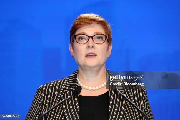 Marise Payne, Australia's defense minister, speaks during the IISS Shangri-La Dialogue Asia Security Summit in Singapore, on Saturday, June 2, 2018....