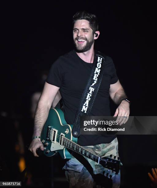 Thomas Rhett performs during Pepsi's Rock The South Festival - Day 1 at Heritage Park on June 1, 2018 in Cullman, Alabama.