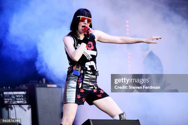 Karen O of the Yeah Yeah Yeahs performs on stage at Day 1 of the 2018 Governors Ball Music Festival on June 1, 2018 in New York City.