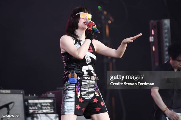 Karen O of the Yeah Yeah Yeahs performs on stage at Day 1 of the 2018 Governors Ball Music Festival on June 1, 2018 in New York City.