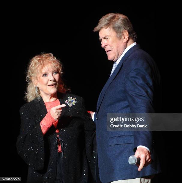 Petula Clark and "Cousin" Bruce Morrow at Cousin Brucie's British Invasion 2018 at PNC Bank Arts Center on June 1, 2018 in Holmdel, New Jersey.