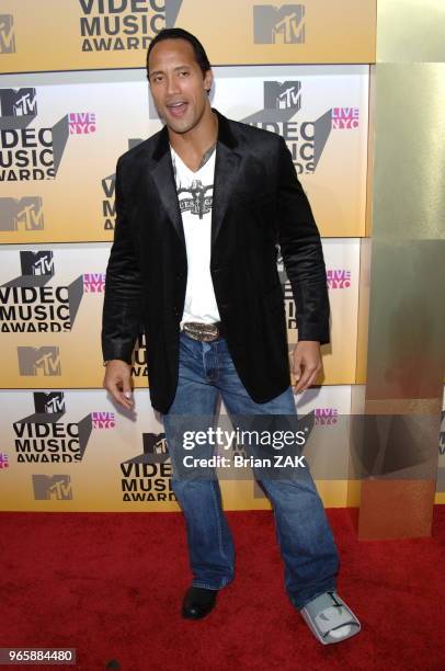 The Rock arriving to the 2006 MTV Video Music Awards at the Radio City Music Hall in New York City. Black jacket suit tshirt jeans cast smile eye...