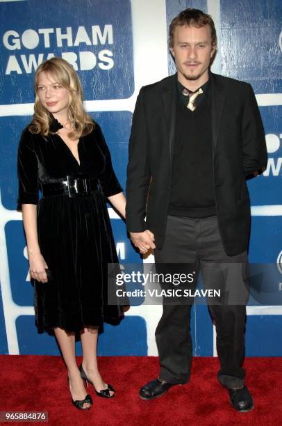 New York, NY - NOV. 30, 2005: Actor Heath Ledger and girlfriend Michelle Williams attend the IFP's 15th Annual Gotham Awards, which celebrates the...