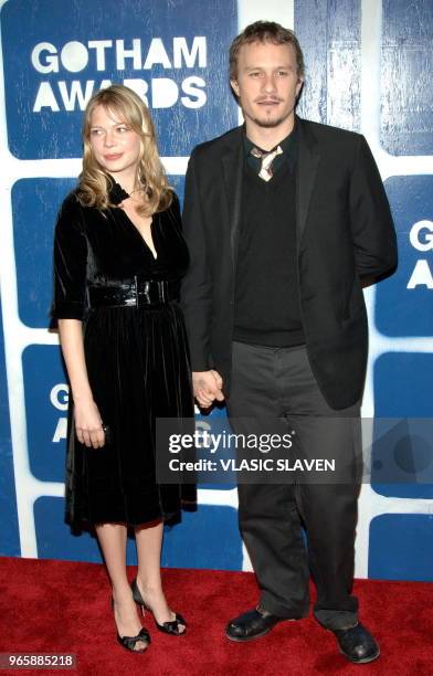 New York, NY - NOV. 30, 2005: Actor Heath Ledger and girlfriend Michelle Williams attend the IFP's 15th Annual Gotham Awards, which celebrates the...