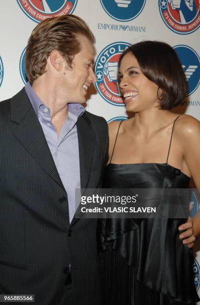 Actors Jason Lewis and Rosario Dawson attend the 1st Year Anniversary of "Voto Latino" at Emporio Armani Boutique at Madison Avenue in New York, NY...
