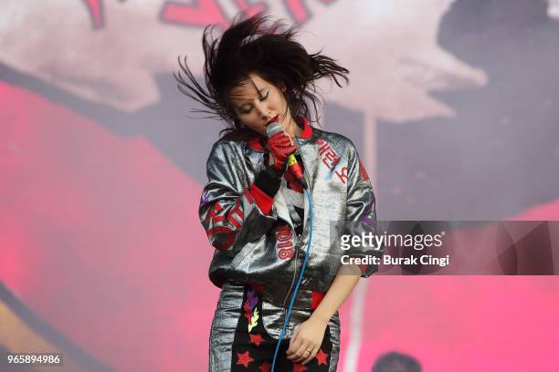 Karen O of Yeah Yeah Yeahs performs on day 1 of the Governors Ball Music Festival 2018 at Randall's Island Park on June 1, 2018 in New York