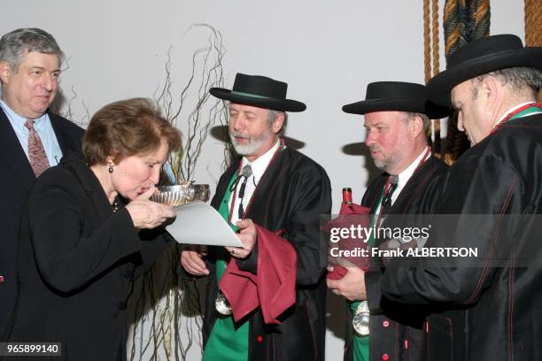 Tim and Nina Zagat get inducted at The 2005 Beaujolais Nouveau Fete induction ceremony of the order of Les Compagnons du Beaujolais New York, NY Nov...