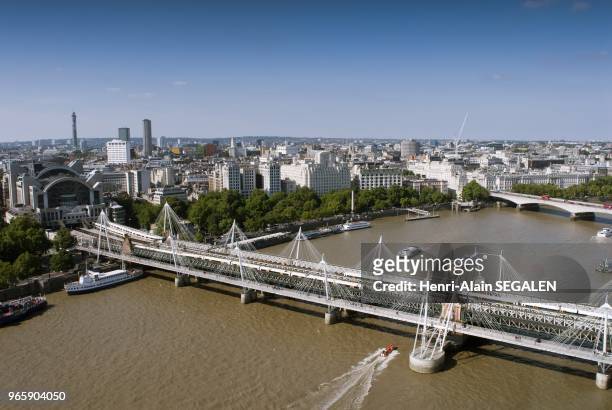 The River Thames, Charing Cross Station And The Hungerford Foot Bridge, View From The London Eye.