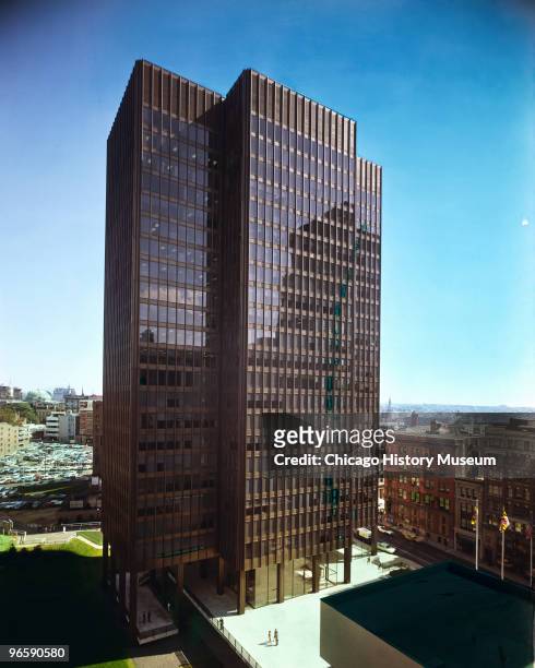 View of One Charles Center office building in Baltimore, Maryland, designed by Mies van der Rohe and built as a reinforced concrete structure at 100...