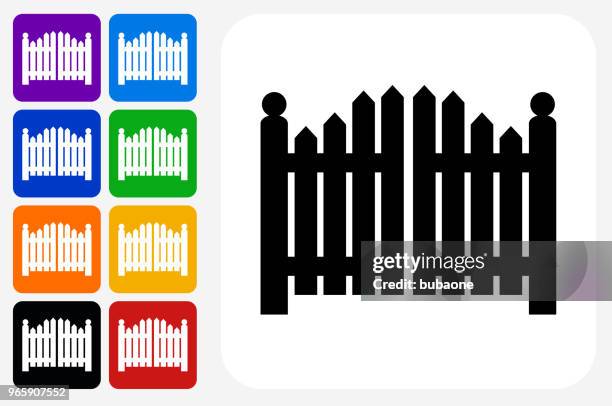 entrance gate icon square button set - gate stock illustrations