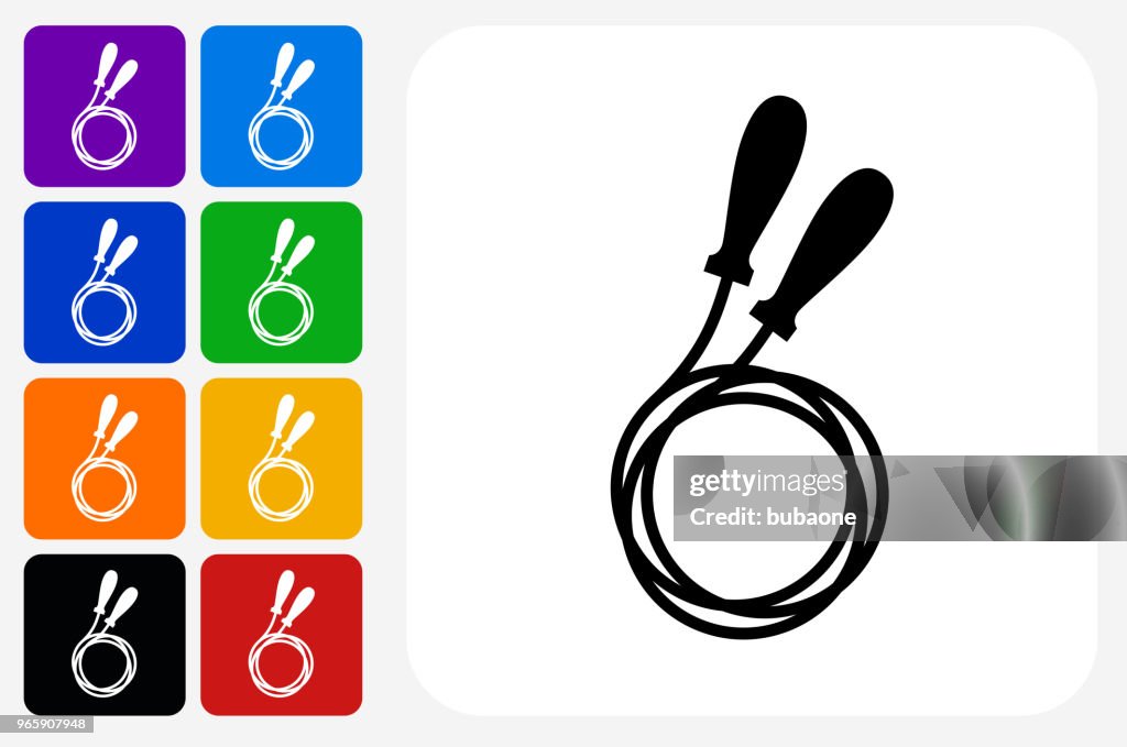 Jump Rope Icon Square Button Set