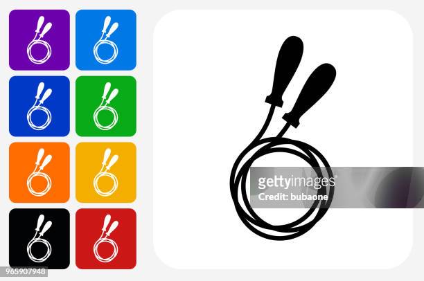 jump rope icon square button set - jump rope stock illustrations