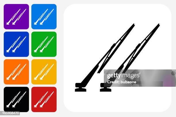 windshield wipers icon square button set - windshield wiper stock illustrations