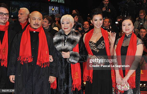 Actors Lisa Lu, Monica Mo and Jin Na arrive with director Wang Quan'an to the 'Tuan Yuan' Premiere during day one of the 60th Berlin International...