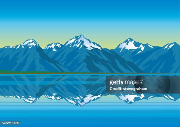 mountain reflections - snowcapped mountain stock illustrations