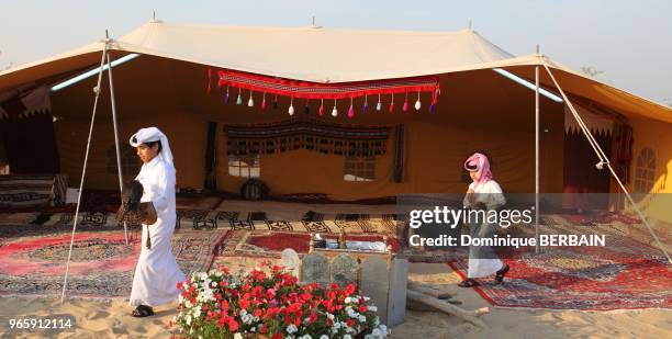 For the National Day, the Bedouin camp near the Corniche in Doha, before the parade.