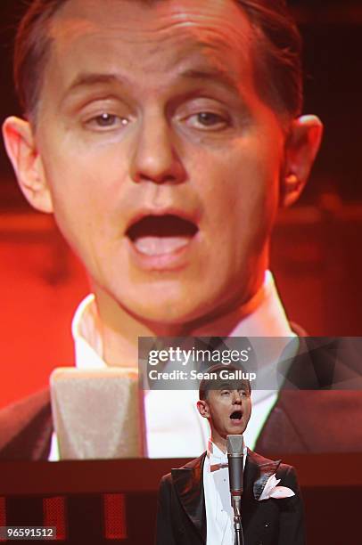 Singer Max Raabe performs during the Opening Ceremony of the 60th Berlin International Film Festival at the Berlinale Palast on February 11, 2010 in...