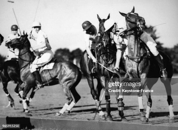 Mêlée lors du match de polo Argentine versus Etats-Unis au Meadowbrook Polo Club à Old Westbury dans l'état de New York, aux Etats-Unis, le 26...