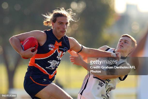 Lucas Cavallaro of the Calder Cannons in action during the round eight TAC Cup match between the Calder Cannons and Greater Western Victoria Rebels...